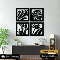 4 Frame Leaf Wooden Panels For Wall Decor