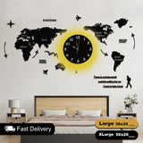 World Map Wooden Clock For Wall Decor