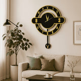 Modern Dual-Layer Deer Pendulum Acrylic Wall Clock – Black & Gold (16 Inches)